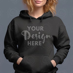 Gildan 18500 Black Hoodie Mockup Gildan Hoodie Mockup Female Model Mockup Oversized Hooded Mock up Gildan Hooded Sweatshirt studio mockups