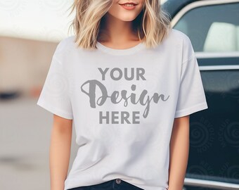 White Bella Canvas 3001 Mockup White T-Shirt Mockup Female Model Mockup Bella Canvas Mockup Woman 3001 T-shirt Mock up Lifestyle Mockup