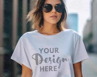 White Bella Canvas 3001 Mockup White T-Shirt Mockup Female Model Mockup Bella Canvas Mockup Woman 3001 T-shirt Mock up Lifestyle Mockup