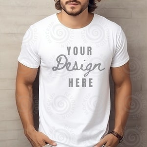 Gildan 5000 Mens Mockup White Tshirt Mockup 5000 Gildan 5000 Mockup Men Male Model Mockup White Unisex Tee Mock Outdoor Lifestyle Gildan