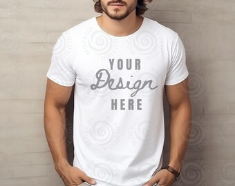 Gildan 5000 Mens Mockup White Tshirt Mockup 5000 Gildan 5000 Mockup Men Male Model Mockup White Unisex Tee Mock Outdoor Lifestyle Gildan