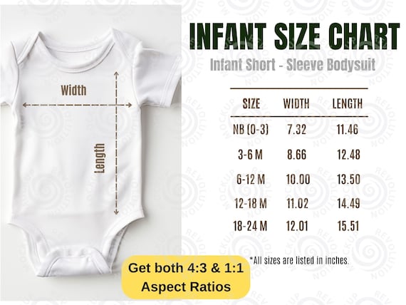 Baby Bodysuit Mockup Onesie Infant Bodysuit Size Guide Baby Size Chart Infant Mock Up Baby Mockup Mock ups Size Chart Rabbit Skins 4424