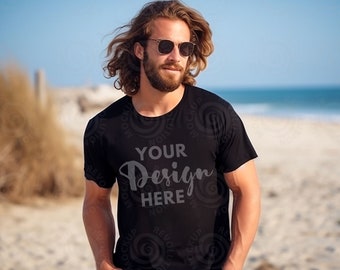 Black Bella Canvas 3001 Mockup Male t-shirt Mockup Male Model Mockup Lifestyle Mockup Black Tee Mockup Outdoor Mockup Black Tshirt mock up