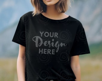 Gildan 64000 Mockup Black Tshirt Mockup 64000 Black Unisex Tee Mock Gildan Model Mockup Gildan Shirt Lifestyle Gildan 64000 Mockups