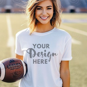 Football Tshirt Mockup Game Day Tshirt White Bella Canvas 3001 Mockup Football Mockup 3001 T shirt White T-Shirt Mockup Football Mom T-shirt
