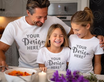 Bella Canvas 3001 White Mockup Family Mockup Family Model Mockup Daddy daughter Bella Canvas Mock up Daddy and Me Sand tshirt Mockup