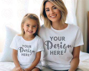 Mommy and Me Shirt Mockup White Bella Canvas 3001 Matching Tshirt Mock up Mommy Daughter TShirt Mockups Mama Mini Mocks Fall Mockup Bella