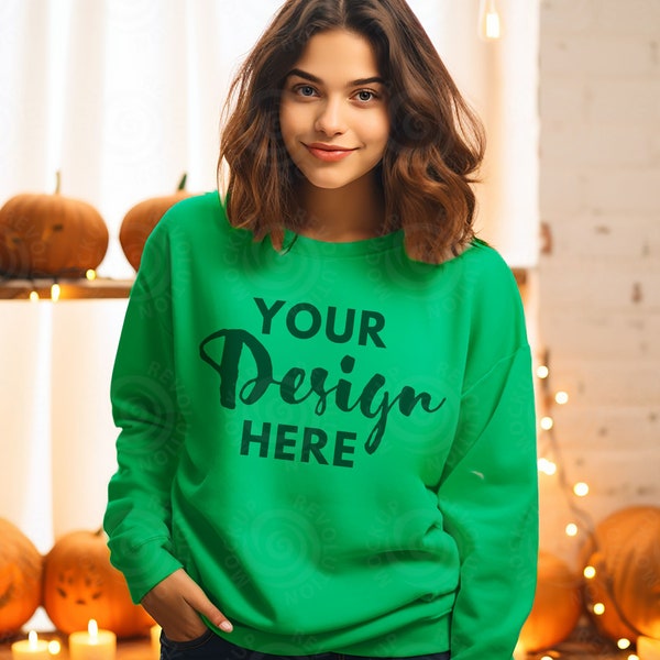 Gildan 18000 Mockup Gildan Irish Green Mockup Sweatshirt Model Mockup Heavy Blend Sweater Irish Green Gildan Crewneck Mockups Green Gildan