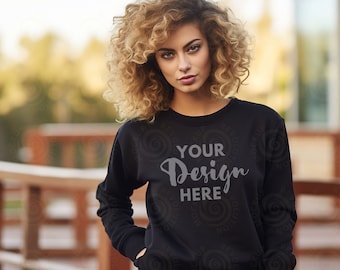 Gildan 18000 Mockup Gildan Black Sweatshirt Mockup Sweatshirt Model Mockup Black Gildan Crewneck Mockups Heavy Blend Sweater Mock Up Outdoor