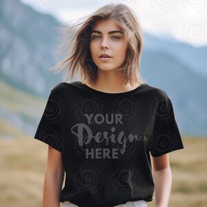Gildan 64000 Mockup Black Tshirt Mockup 64000 Black Unisex Tee Mock Gildan Model Mockup Gildan Shirt Lifestyle Gildan 64000 Mockups