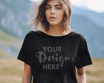 Gildan 64000 Mockup Black Tshirt Mockup 64000 Black Unisex Tee Mock Gildan Model Mockup Gildan Shirt Lifestyle Gildan 64000 Mockups