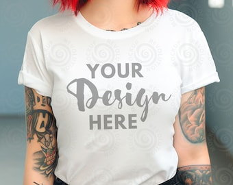 Gildan 5000 Mockup White Tshirt Mockup 5000 White Mockup Model Gildan Shirt White Unisex Tee Mock White T-Shirt Mock Female Model Mocks
