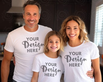 White Bella Canvas 3001 Mockup Family Blank White T-shirt Bella Canvas 3001 Family Model Mockup Family of 3 Mom and me Matching T shirt Fall