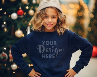 Gildan 5000b Mockup Navy Gildan 5000B Youth Girl Tshirt Mockup Kids T-shirt Mock Up t shirt Children Gildan 5000B Navy Girl Shirt Mock Ups