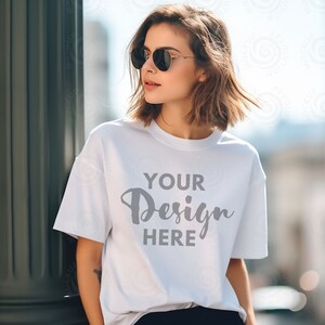 White Bella Canvas 3001 Mockup White T-Shirt Mockup Female Model Mockup Bella Canvas Mockup Woman 3001 T-shirt Mock up Lifestyle Mockup