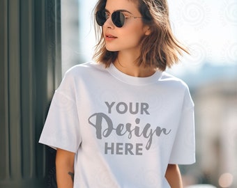 White Bella Canvas 3001 Mockup White T-Shirt Mockup Female Model Mockup Bella Canvas Mockup Woman 3001 T-shirt Mock up Lifestyle Mockup