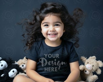 Bella Canvas 3001T Mockup Black Kids Tee Mockup Camiseta para niños pequeños Mockup 3001T Mockup Black Tee Mock 3001T Camiseta para niños Childs Tee Bella