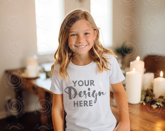 Kids Bella Canvas 3001 White Kids Shirt Mockup Girls T-Shirt Mock up Kids Bella Canvas 3001T Halloween Mockup Toddler Tshirt Mock Ups Fall