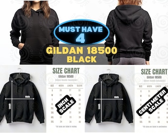 Gildan 18500 svart mockup baksida av 18500 mockup fram- och baklucka mockup tröja mockup hoodie fram och bak estetisk mockup