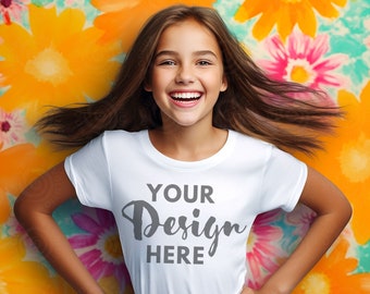 Kids Bella Canvas 3001y Mockup Kids Model Mockup BC 3001Y Mockup Bella Canvas White Mockup 3001Y Mockup TShirt Mock Up kids mockup Flowers