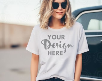 White Bella Canvas 3001 Mockup Bella Canvas Mockup Female Model Mockup White T-Shirt Mockup Woman 3001 T-shirt Mockup Lifestyle Mockup