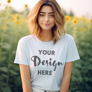 White Bella Canvas 3001 Mockup Bella Canvas Mockup White T-Shirt Mockup Female Model Mockup Woman 3001 tshirt mockup White Tee Mockup Nature