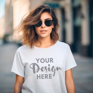 White Bella Canvas 3001 Mockup White T-Shirt Mockup Female Model Mockup Bella Canvas Mockup Woman 3001 T-shirt Mock up Lifestyle Mockup