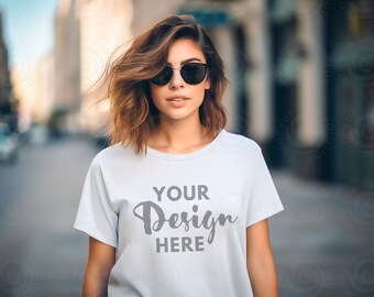 White Bella Canvas 3001 Mockup White T-Shirt Mockup Female Model Mockup Bella Canvas Mockup Woman 3001 T-shirt Mock up Lifestyle Mockup