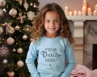 Light Blue Long Sleeve Mockup T shirt rabbit skins Toddler t shirt Mockup Kids Mock up Rabbit Skins 3302 Mockup Toddler Girl Christmas Shirt
