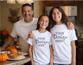 Daddy and Me White T-Shirt Mockup Models Bella Canvas 3001 White Mockup Family Model Mockup White Tshirt Mockup Father and Daughter Mock up