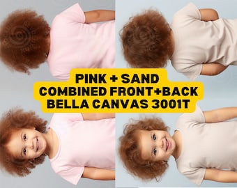 Bella Canvas 3001T Mockup Front and Back Mockup 3001T Pink Kids Tee Mockup Toddler Tshirt Mockup 3001T Mockup Sand Back and Front T shirt