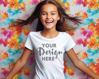 Kids Bella Canvas 3001y Mockup Kids Model Mockup BC 3001Y Mockup Bella Canvas White Mockup 3001Y Mockup TShirt Mock Up kids mockup Flowers
