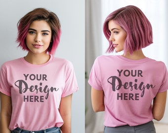 May include: A pink t-shirt with the text "YOUR Design HERE" printed on the front and back.