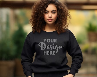 Gildan 18000 Mockup Gildan Black Sweatshirt Mockup Sweatshirt Model Mockup Black Gildan Crewneck Mockups Heavy Blend Sweater Mock Up Outdoor