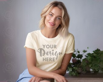 Bella Canvas 3001 Natural Mockup Bella Canvas 3001 Tshirt Mock up Model Mockup Natural Shirt Mock ups BC3001 Natural 3001 Model Soft Cream
