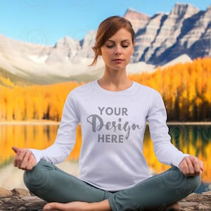 Bella Canvas 3501 Mockup Long Sleeve 3501 Mockup White Mockup BC 3501 White Long-Sleeve T-Shirt Mockup Bella Canvas Mock Up T-shirt Yoga