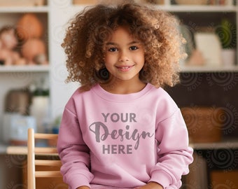Kids Gildan 18000 Pink Gildan 18000B Youth Mockup Gildan Fall Mockup Kids Gildan Mock up Bundle Mock ups Bundle Youth Sweatshirt Mock up