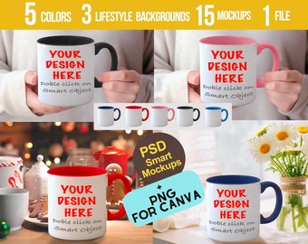 11 oz Accent Coffee Mug Mockup Bundle PSD Smart Accent Coffee Mug Mockup Two-Toned Mug Mockup Christmas Editable Photo Mockup Mug Mock-up