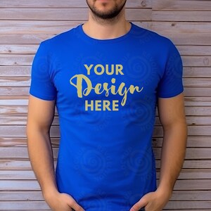 True Royal Bella Canvas 3001 Mockup Blue Tshirt Mockup 3001 Man T-shirt Mockup Male Model Mockup True Royal Tee Mockup Lifestyle Mockup