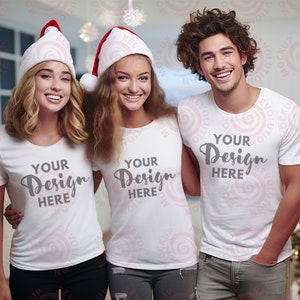 Maquetas de grupos de amigos Bella Canvas 3001 Maqueta de Navidad blanca Familia Camiseta blanca en blanco Hermanos Modelo Maquetas Amigos camiseta maqueta Navidad