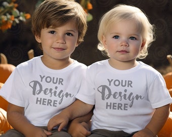 Bella Canvas 3001T Mockup Weiß Geschwister Kinder T-Shirt Mockup Kleinkind-T-Shirt Mockup 3001T Weiß Mock 3001T T-Shirt Freunde T-Shirt Halloween Jungen T-Shirt