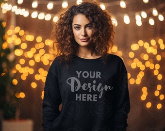 Gildan 18000 Black Mockup Female Gildan Sweater Mockup Sweatshirt Woman Model Mockup Halloween Mocks 18000 Fall Sweatshirt Mockup 18000 Mock