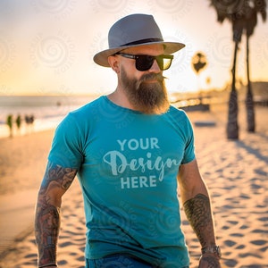 Marine Bella Canvas 3001 t shirt Mockup Marine Tshirt Mockup Male Men Model Bella 3001 Mockup Summer Mock male Mountain Outdoor Mockup Model