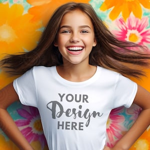 Kids Bella Canvas 3001y Mockup Kids Model Mockup BC 3001Y Mockup Bella Canvas White Mockup 3001Y Mockup TShirt Mock Up kids mockup Flowers