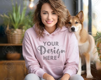 Gildan 18500 Mockup Light Pink 18500 Mockup Gildan Sweater Mock up Hoodie Model Mockup Autumn Hoodie Mockup Pink Hoodie Women Dog Pet Lover