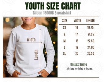 Gildan 18000B Size Chart Gildan 18000B Mockup Gildan Youth Sweatshirt Size Chart Gildan Kids Size Chart Youth sweatshirt size guide 18000