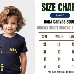 Bella Canvas 3001T Size Chart Navy Toddler Size Chart Bella and Canvas 3001T Size Chart Kids Size Chart Mockup Kid Tshirt Sizing Guide Blue