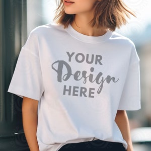 White Bella Canvas 3001 Mockup White T-Shirt Mockup Female Model Mockup Bella Canvas Mockup Woman 3001 T-shirt Mock up Lifestyle Mockup