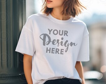 White Bella Canvas 3001 Mockup White T-Shirt Mockup Female Model Mockup Bella Canvas Mockup Woman 3001 T-shirt Mock up Lifestyle Mockup