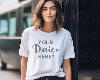 White Bella Canvas 3001 Mockup Bella Canvas Mockup Female Model Mockup White T-Shirt Mockup Woman 3001 T-shirt Mockup Lifestyle Mockup